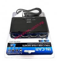 Разветвитель на 4 розетки 1-a USB 1-type-c, с ВОЛЬТМЕТРОМ и проводом 6155_0