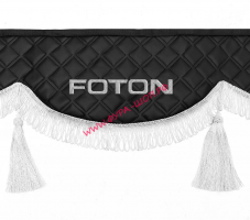 Ламбрикен двухсторонний + боковушка экокожа (с обратной стороны велюр) FOTON черный Волна с двумя  кистями_0