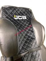 Чехол на сидение JCB 3xc, 4xc, 5xc кожзам, вставка ткань велюр с синей строчкой 1 шт._0