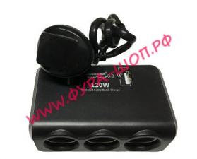 Разветвитель на 3 розетки 2-a USB с  ВОЛЬТМЕТРОМ и проводом 08587