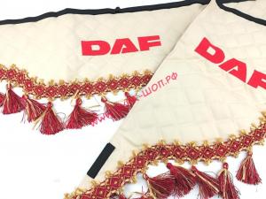 Ламбрекен двухсторонний + боковушка экокожа с обратной стороны велюр DAF бежевый (красная)