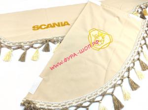 Ламбрекен двухсторонний + боковушка (SCANIA) с вышивкой бежевый