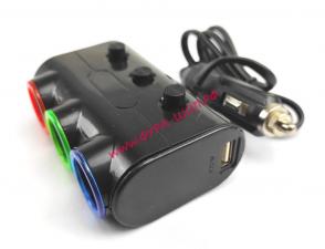 Разветвитель на 3 розетки 2-a USB разьема 12/24V с выкл. на каждое гнездо и проводом 08580 (4884)