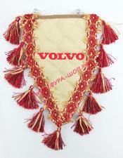 Вымпел с вышивкой,треугольный Volvo (экокожа бежевый) с желтой бахромой