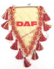 Вымпел с вышивкой,треугольный Daf (экокожа бежевый) с синей бахромой