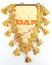 Вымпел с вышивкой,треугольный Daf (экокожа бежевый) с желтой бахромой