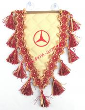 Вымпел с вышивкой,треугольный Mercedes (экокожа бежевая) с красной бахромой