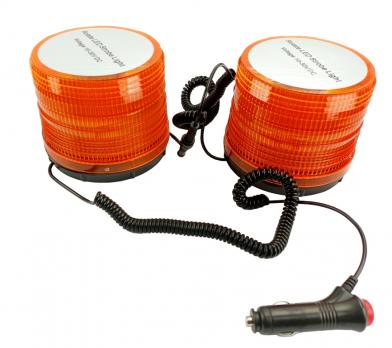 Маяк проблесковый светодиодный 10/30V (желтый) ДВОЙНОЙ 72*72 LED d155 mm h75 mm в прикуриватель