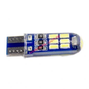 Лампа с малая безцокольная Т10-4014-15smd 24V с обманкой силикон