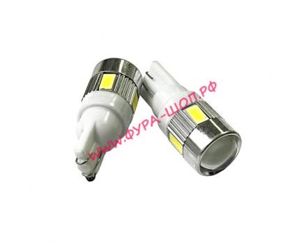 Акция! Лампа с малая безцокольная Т10-5630-6SMD 24V белая линза за 150 руб. купить в Москве.