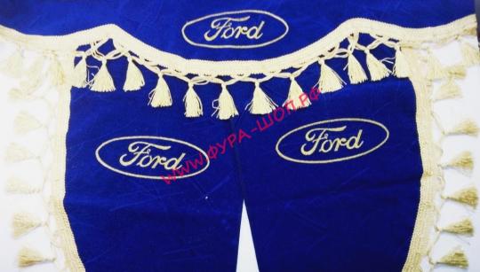 Ламбрикен двухсторонний + боковушка (FORD.) синий. (флок) 2,2м